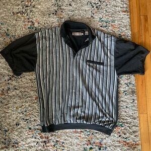 Men's Striped Polo Shirt - Black and Gray
